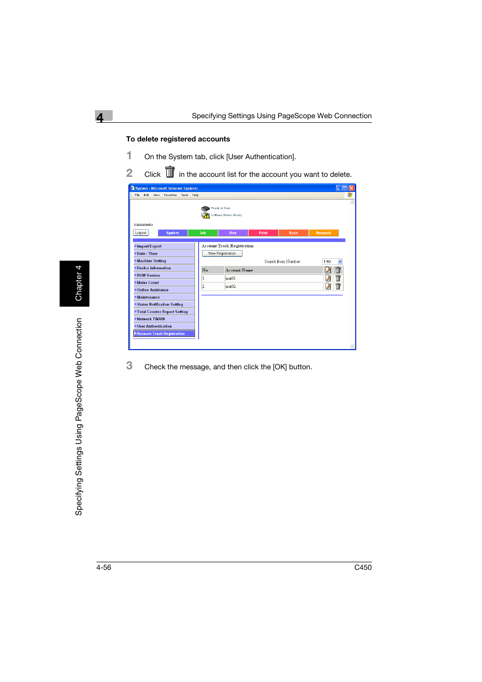 To delete registered accounts, To delete registered accounts -56 | Konica Minolta BIZHUB C450 User Manual | Page 315 / 396