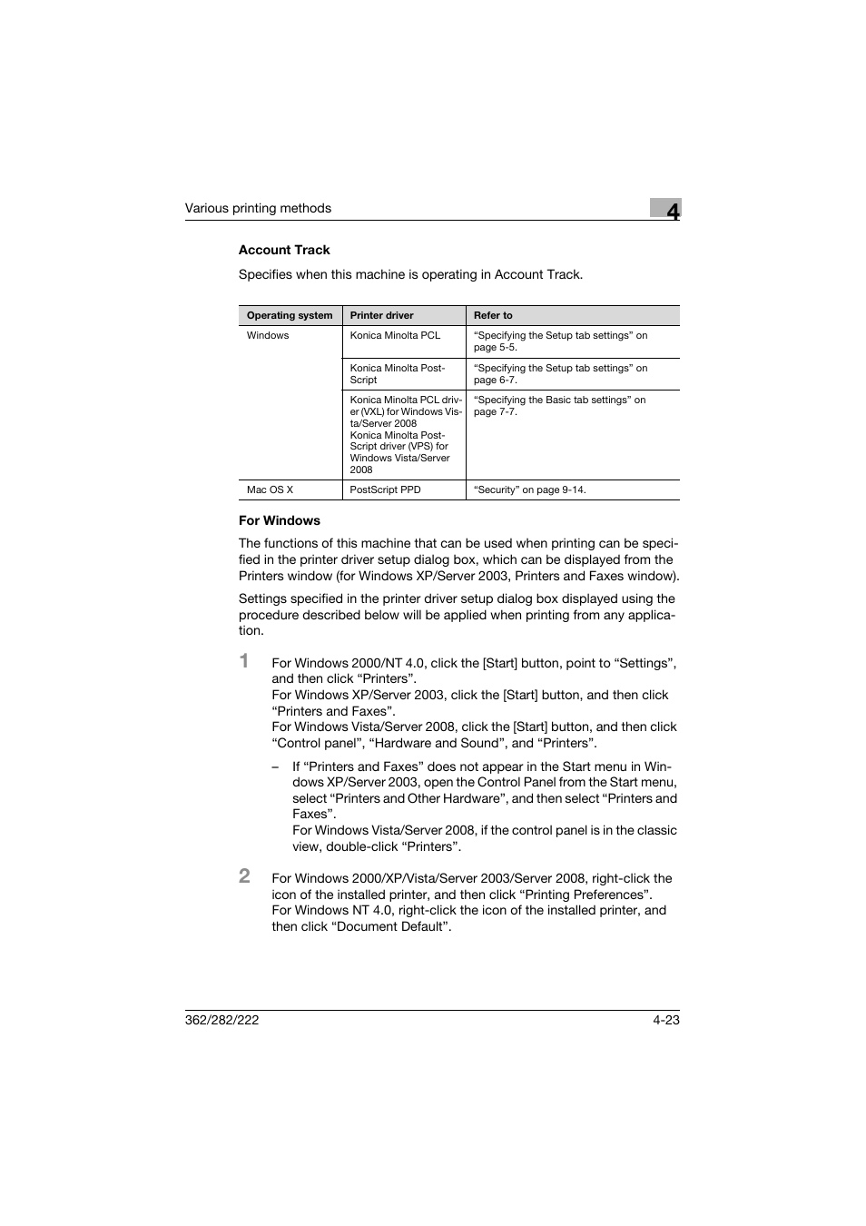 Account track, For windows, Account track -23 for windows -23 | Konica Minolta bizhub 362 User Manual | Page 117 / 372