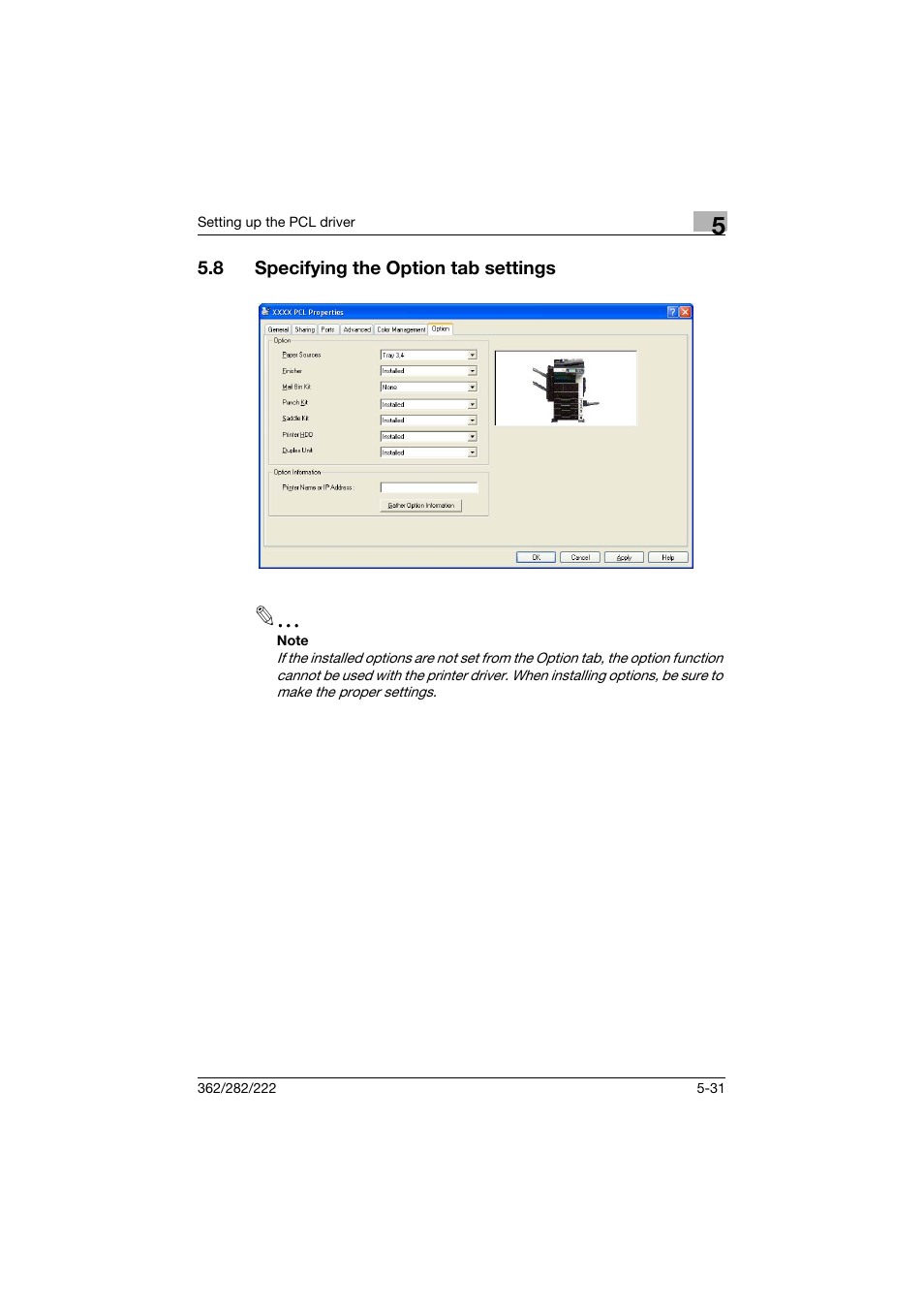 8 specifying the option tab settings, Specifying the option tab settings -31 | Konica Minolta bizhub 362 User Manual | Page 152 / 372