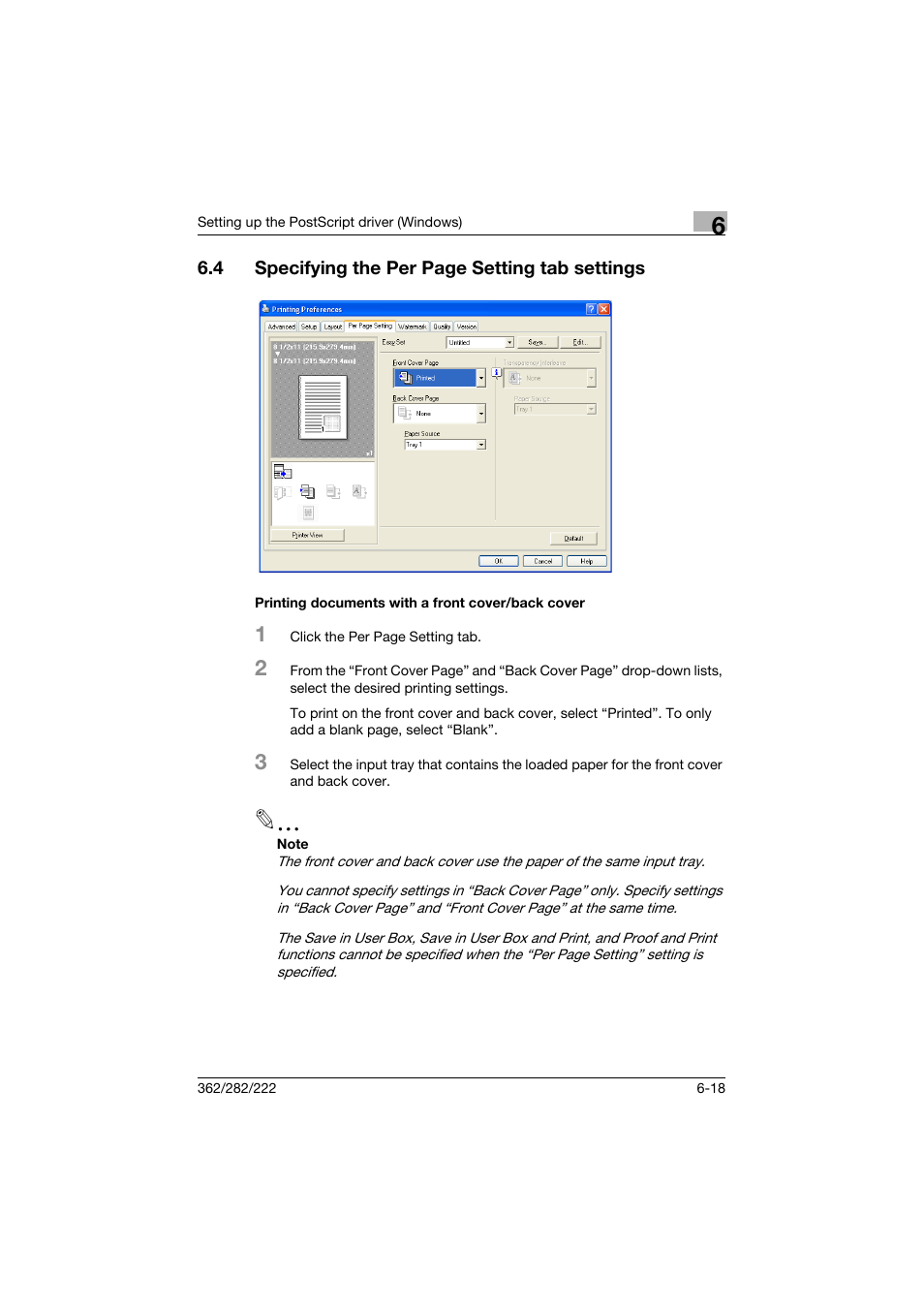 Printing documents with a front cover/back cover | Konica Minolta bizhub 362 User Manual | Page 174 / 372
