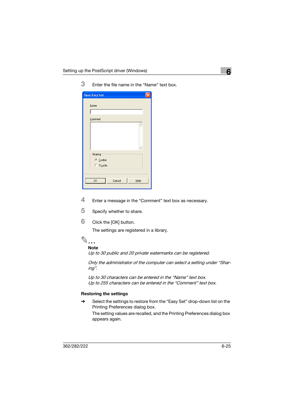 Restoring the settings, Restoring the settings -25 | Konica Minolta bizhub 362 User Manual | Page 181 / 372