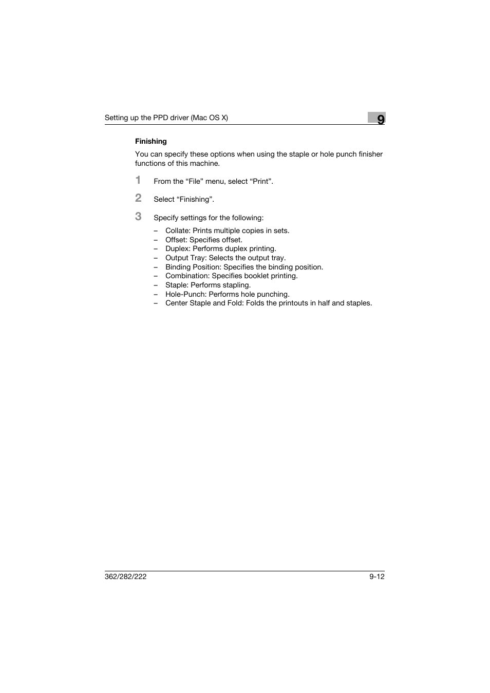 Finishing, Finishing -12 | Konica Minolta bizhub 362 User Manual | Page 249 / 372