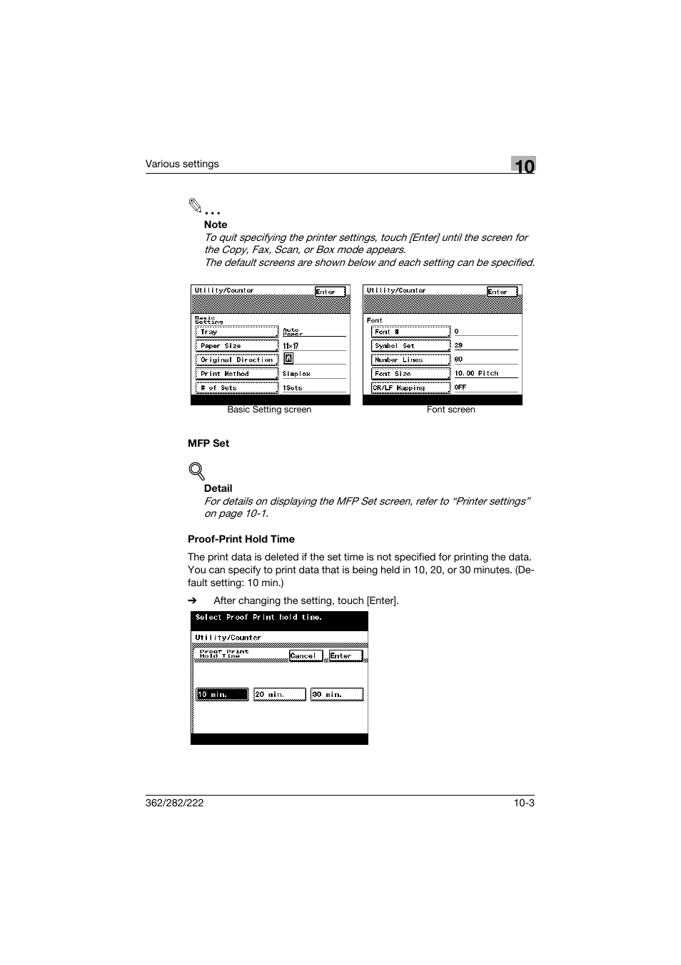 Mfp set, Proof-print hold time, Mfp set -3 proof-print hold time -3 | Konica Minolta bizhub 362 User Manual | Page 260 / 372
