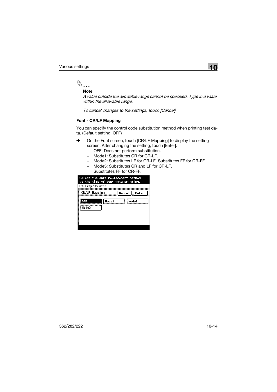 Font - cr/lf mapping, Font - cr/lf mapping -14 | Konica Minolta bizhub 362 User Manual | Page 271 / 372