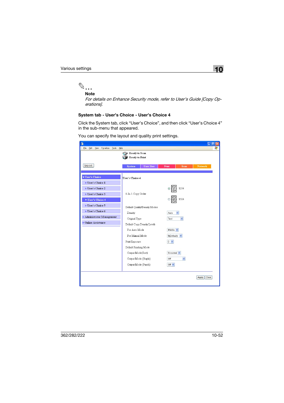 System tab - user’s choice - user’s choice 4, System tab - user’s choice - user’s choice 4 -52 | Konica Minolta bizhub 362 User Manual | Page 309 / 372