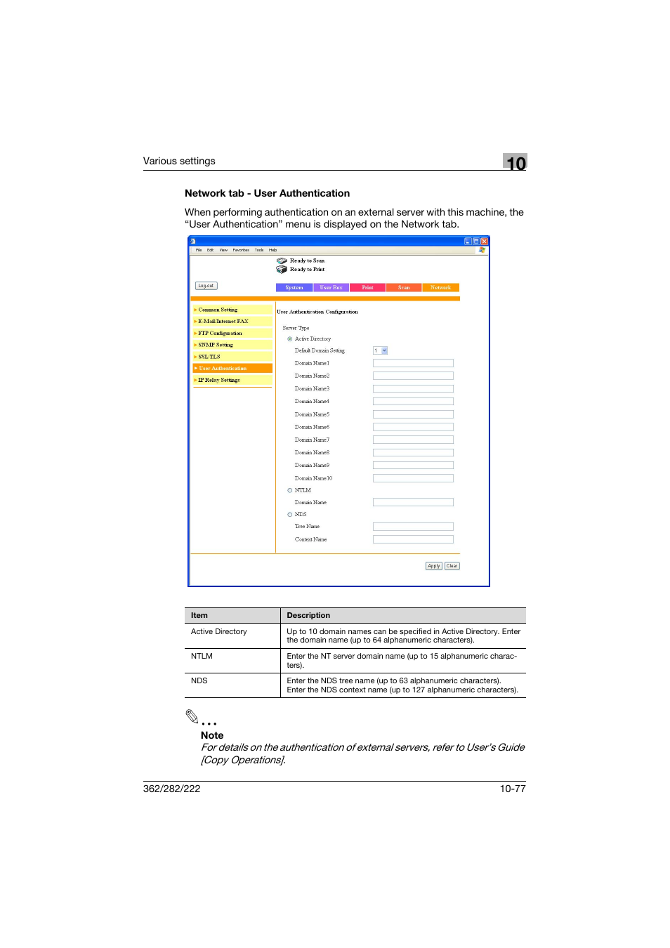 Network tab - user authentication, Network tab - user authentication -77 | Konica Minolta bizhub 362 User Manual | Page 334 / 372