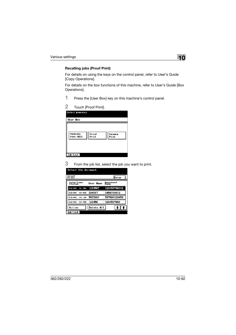 Recalling jobs (proof print), Recalling jobs (proof print) -82 | Konica Minolta bizhub 362 User Manual | Page 339 / 372