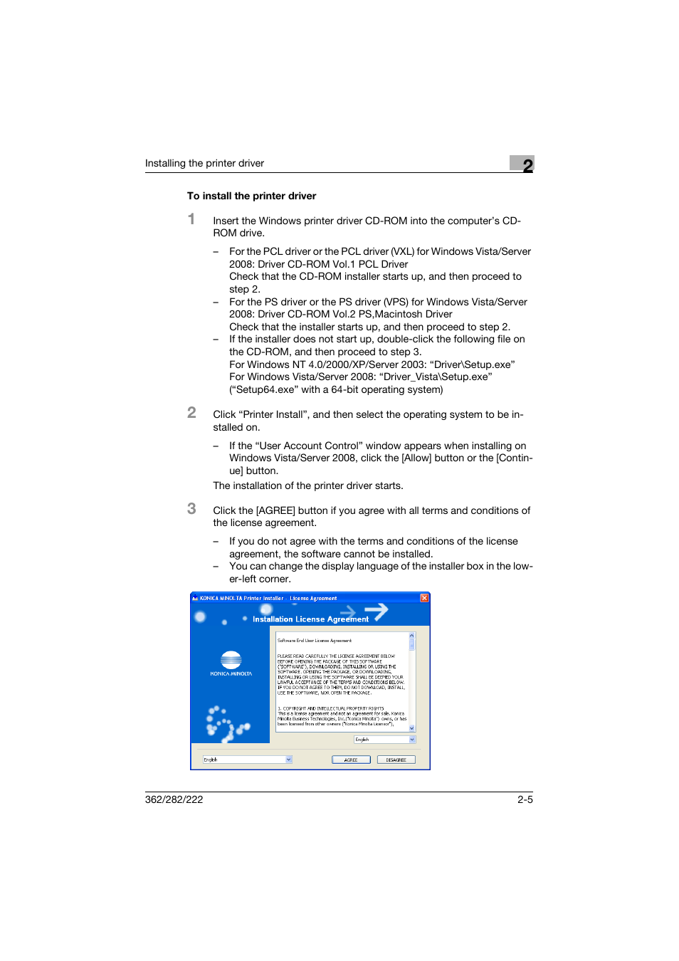 To install the printer driver, To install the printer driver -5 | Konica Minolta bizhub 362 User Manual | Page 35 / 372