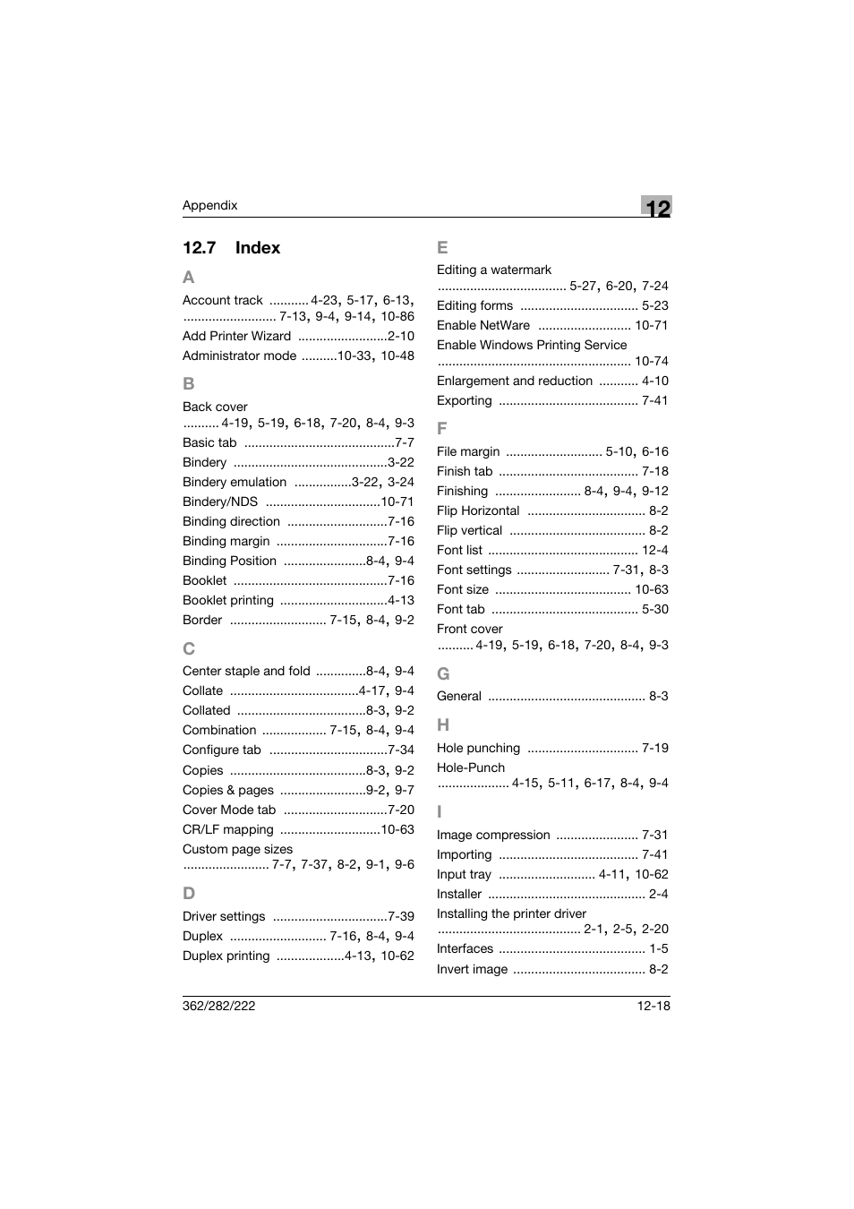 7 index, A to i, Index -18 | Konica Minolta bizhub 362 User Manual | Page 368 / 372