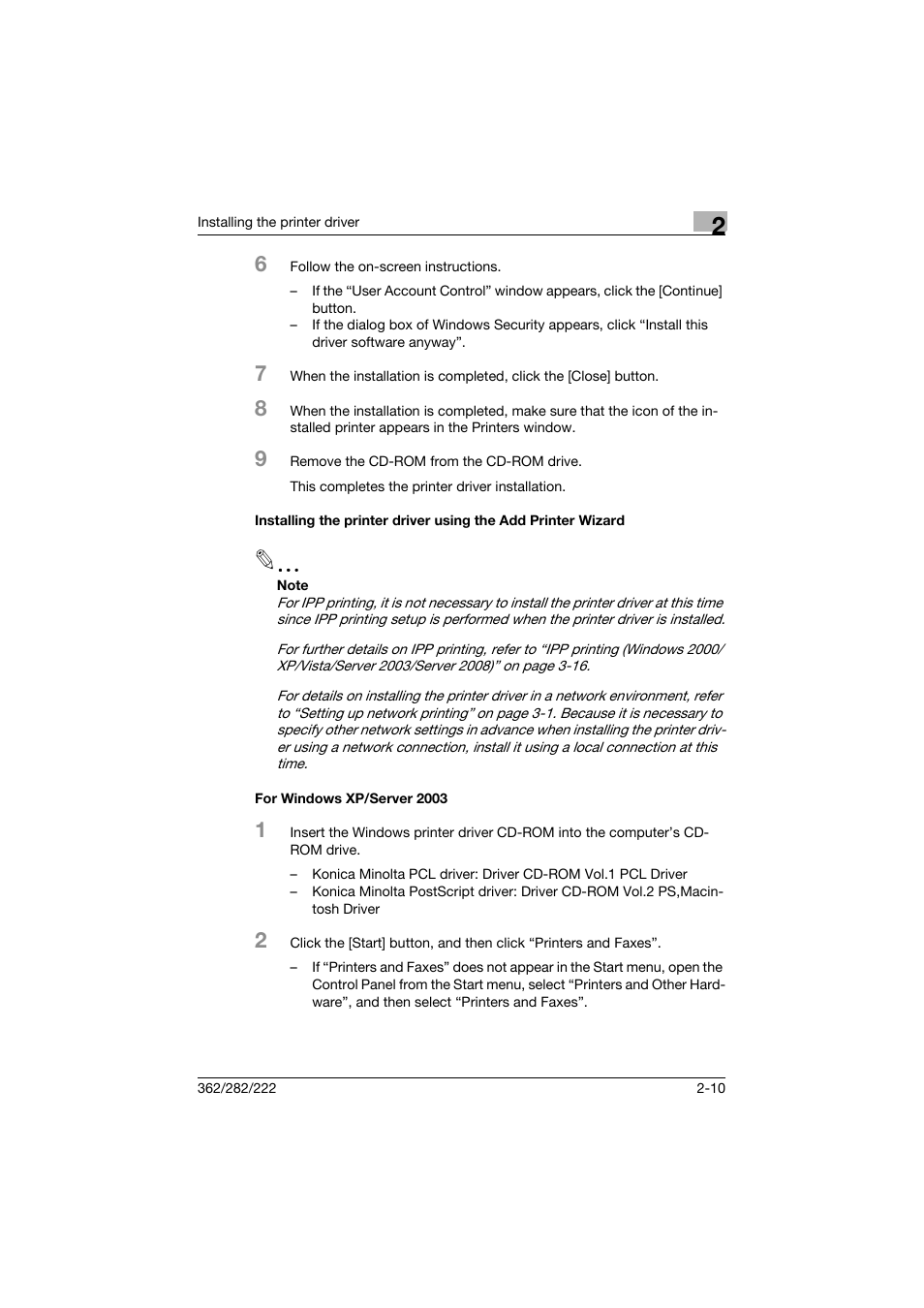 For windows xp/server 2003 | Konica Minolta bizhub 362 User Manual | Page 40 / 372