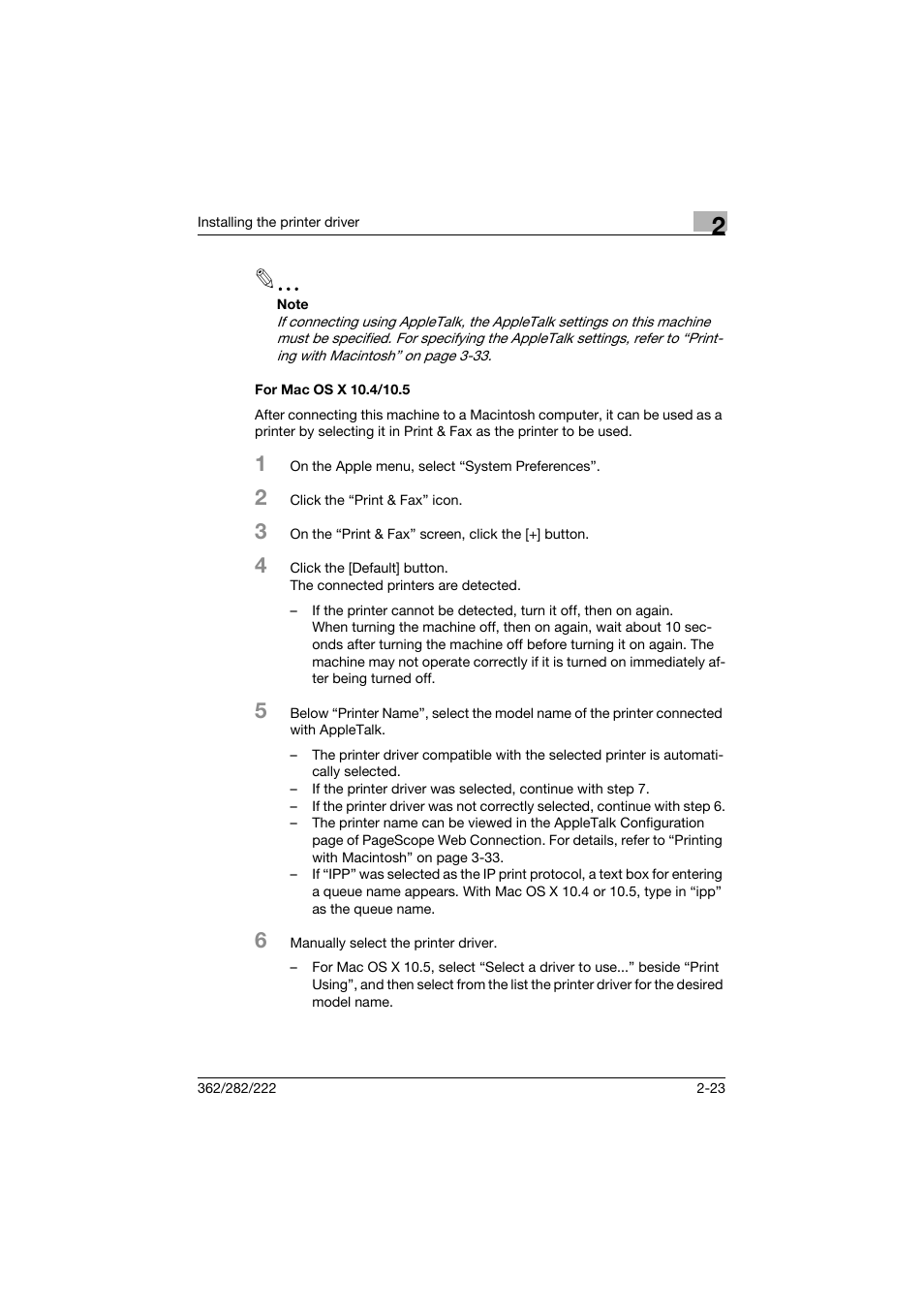 For mac os x 10.4/10.5, For mac os x 10.4/10.5 -23 | Konica Minolta bizhub 362 User Manual | Page 53 / 372