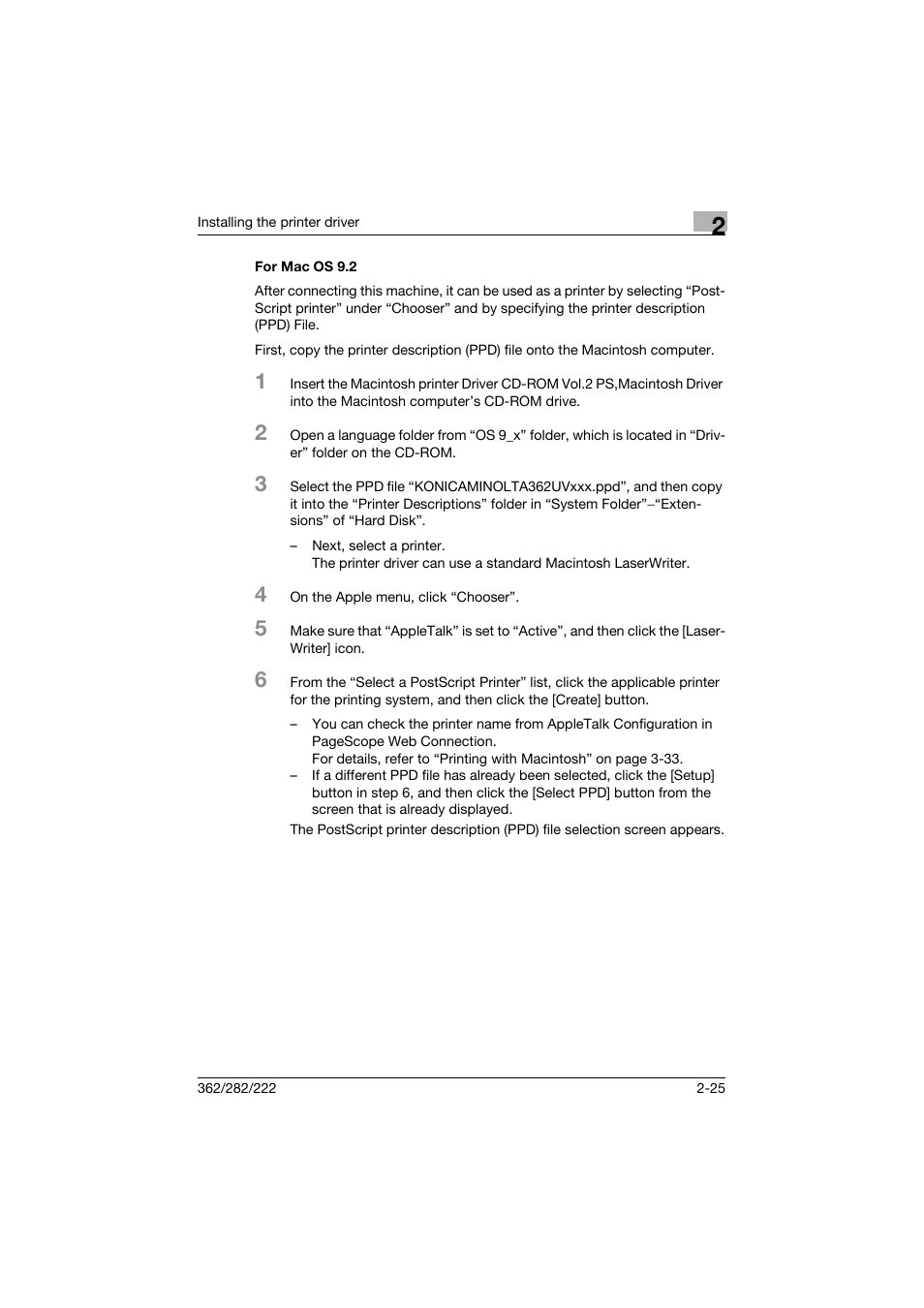 For mac os 9.2, For mac os 9.2 -25 | Konica Minolta bizhub 362 User Manual | Page 55 / 372