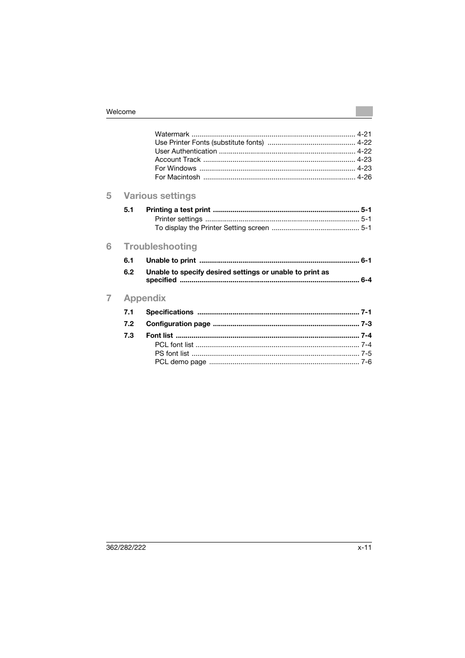 5various settings, 6troubleshooting, 7appendix | Konica Minolta bizhub 222 User Manual | Page 12 / 94