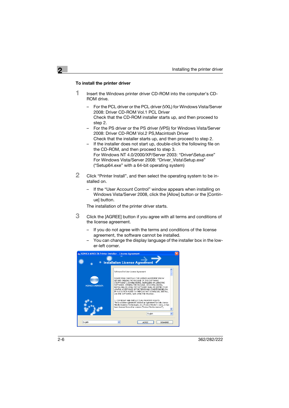 To install the printer driver, To install the printer driver -6 | Konica Minolta bizhub 222 User Manual | Page 29 / 94