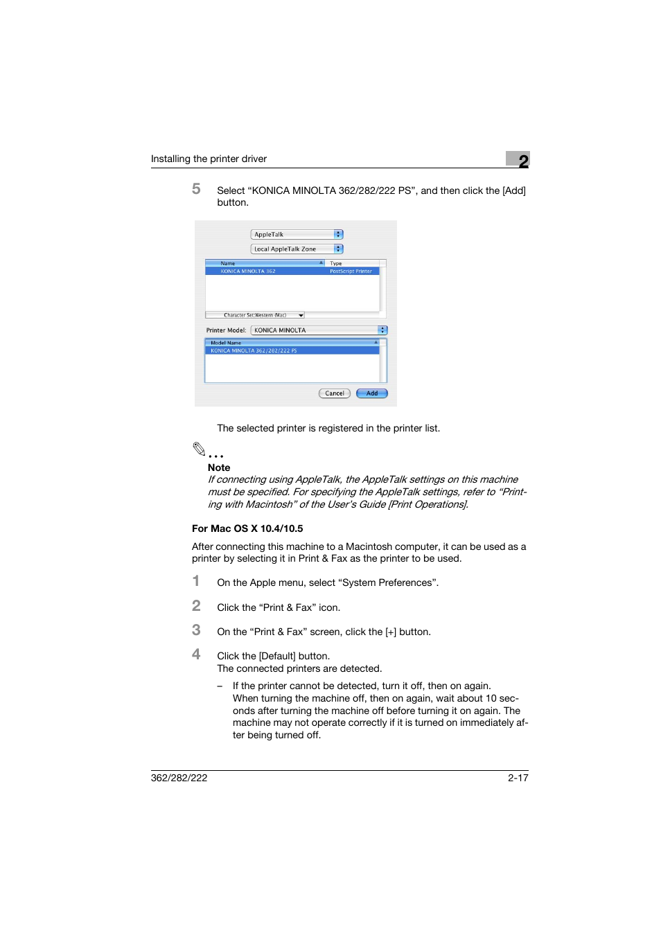 For mac os x 10.4/10.5, For mac os x 10.4/10.5 -17 | Konica Minolta bizhub 222 User Manual | Page 40 / 94