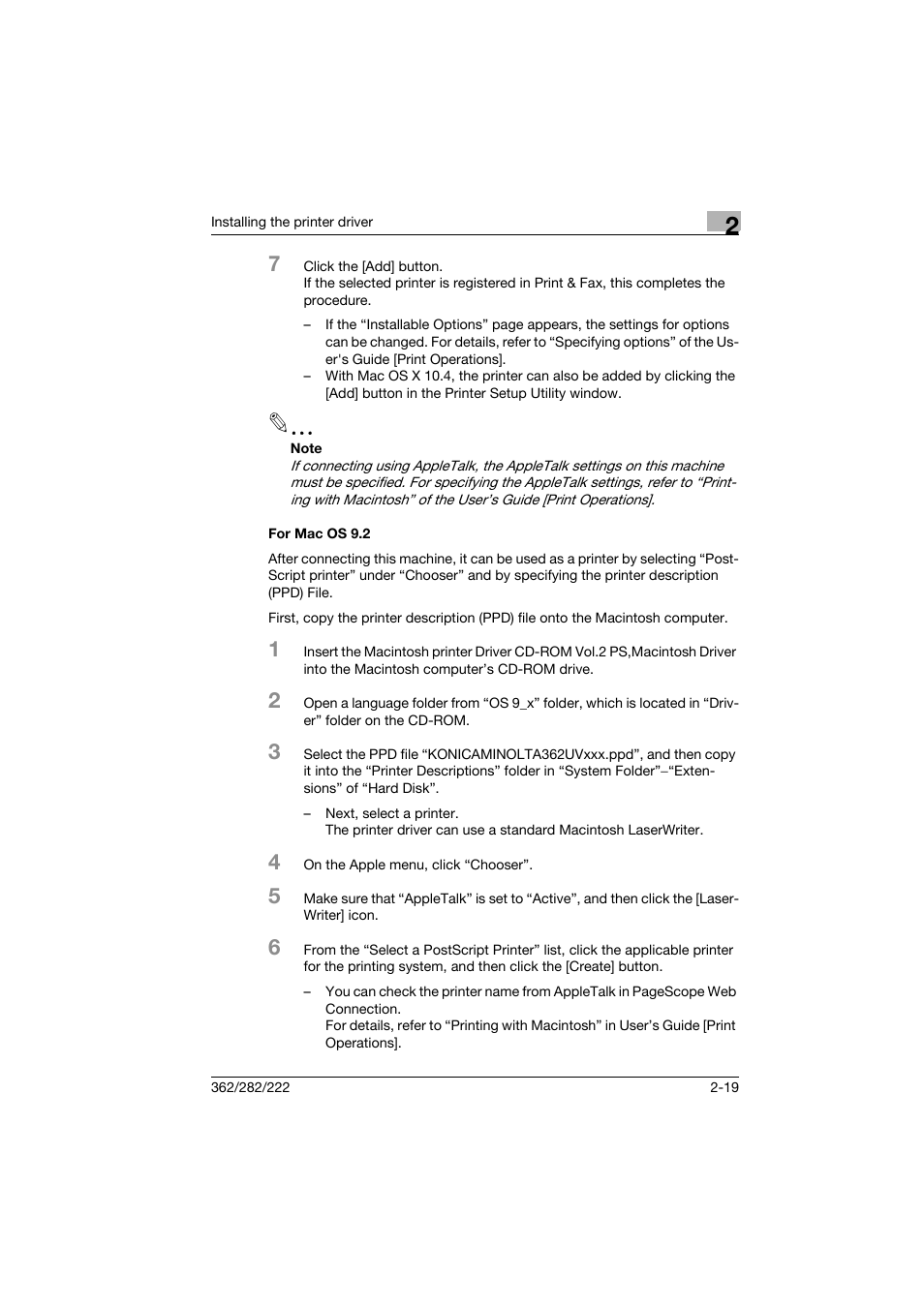 For mac os 9.2, For mac os 9.2 -19 | Konica Minolta bizhub 222 User Manual | Page 42 / 94