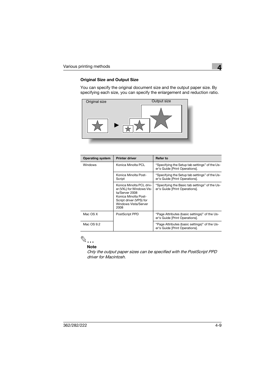 Original size and output size, Original size and output size -9 | Konica Minolta bizhub 222 User Manual | Page 60 / 94