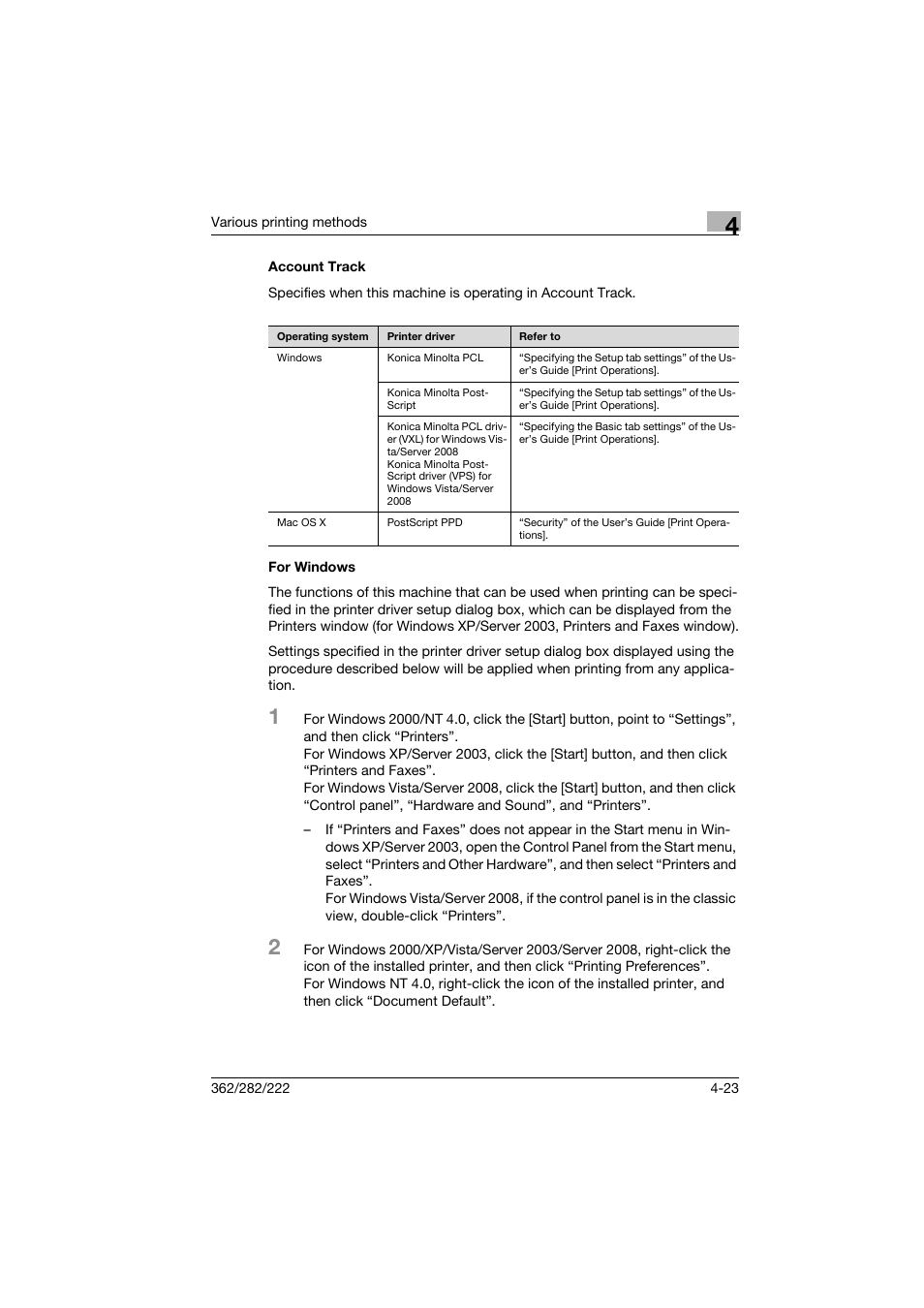 Account track, For windows, Account track -23 for windows -23 | Konica Minolta bizhub 222 User Manual | Page 74 / 94
