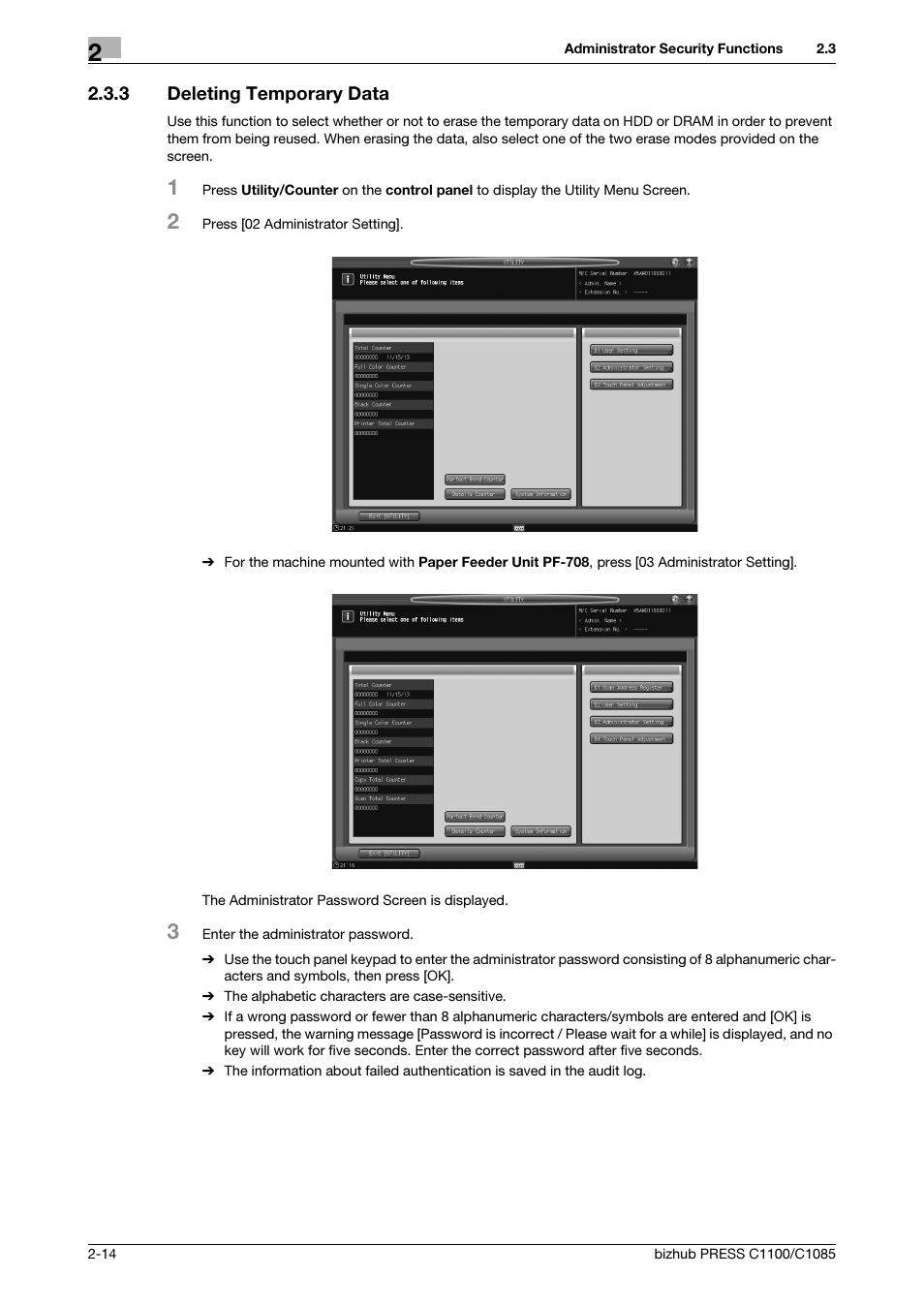 3 deleting temporary data, Deleting temporary data -14 | Konica Minolta bizhub PRESS C1100 User Manual | Page 22 / 68