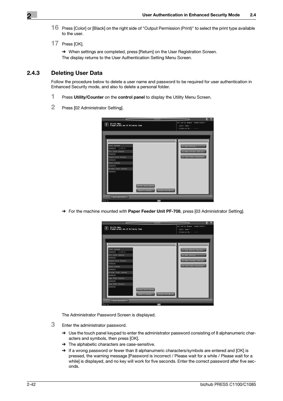 3 deleting user data, Deleting user data -42 | Konica Minolta bizhub PRESS C1100 User Manual | Page 50 / 68