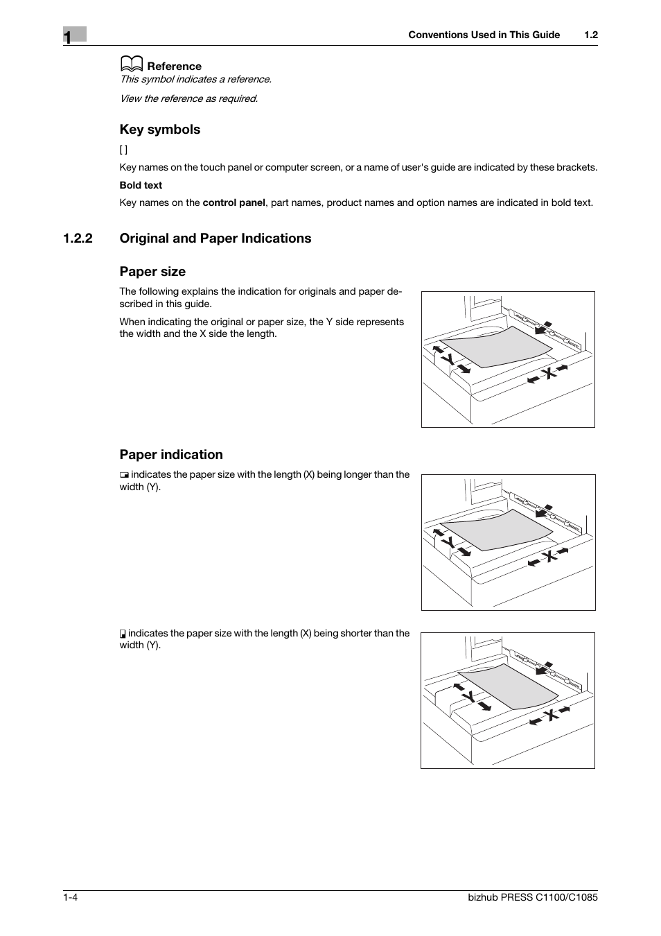 2 original and paper indications, Original and paper indications -4 | Konica Minolta bizhub PRESS C1100 User Manual | Page 8 / 68