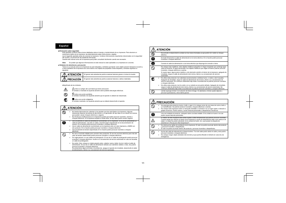11 español, Atención, Precaución | Konica Minolta magicolor 4650 User Manual | Page 10 / 48