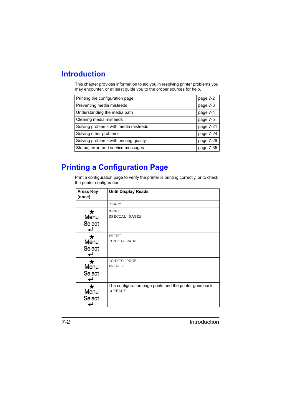 Introduction, Printin g a configuration page, Introduction 7-2 | Konica Minolta magicolor 3730DN User Manual | Page 117 / 164