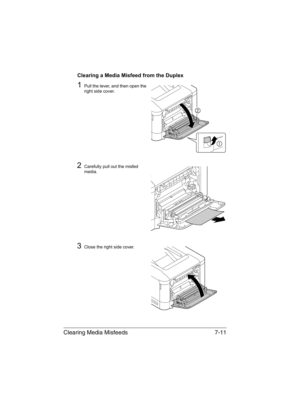 Clearing a media misfeed from the duplex, Clearing a media misfeed from the duplex -11 | Konica Minolta magicolor 3730DN User Manual | Page 126 / 164