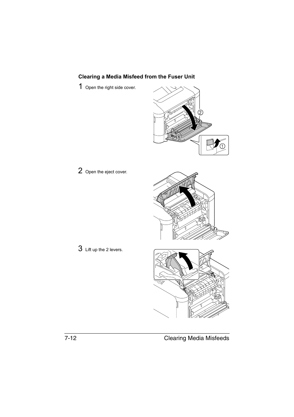 Clearing a media misfeed from the fuser unit, Clearing a media misfeed from the fuser unit -12 | Konica Minolta magicolor 3730DN User Manual | Page 127 / 164