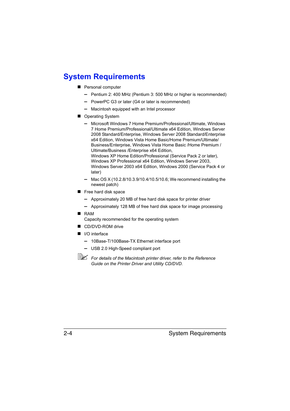 System requirements, System requirements -4 | Konica Minolta magicolor 3730DN User Manual | Page 17 / 164