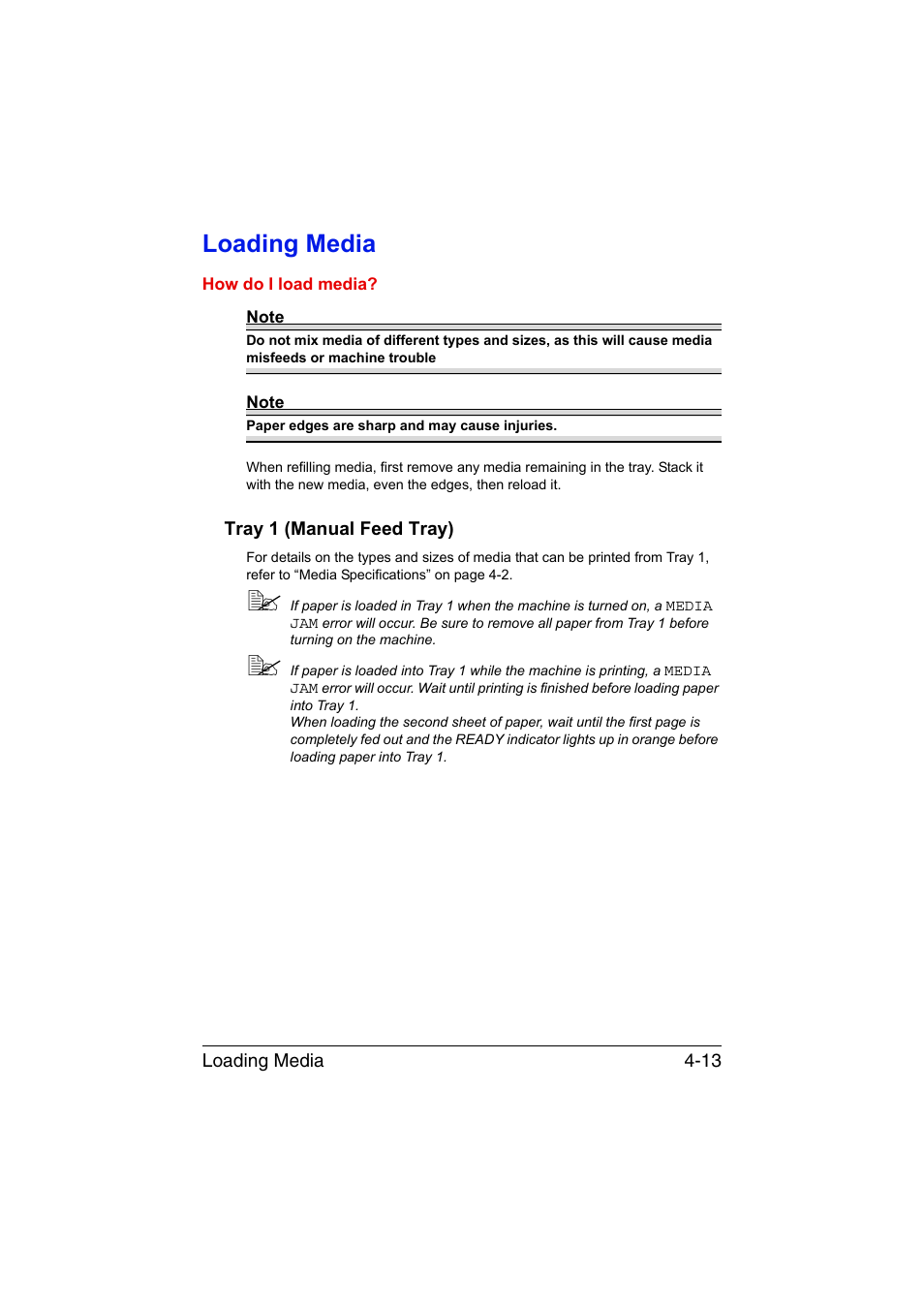 Loading media, Tray 1 (manual feed tray), Loading media -13 | Tray 1 (manual feed tray) -13 | Konica Minolta magicolor 3730DN User Manual | Page 56 / 164