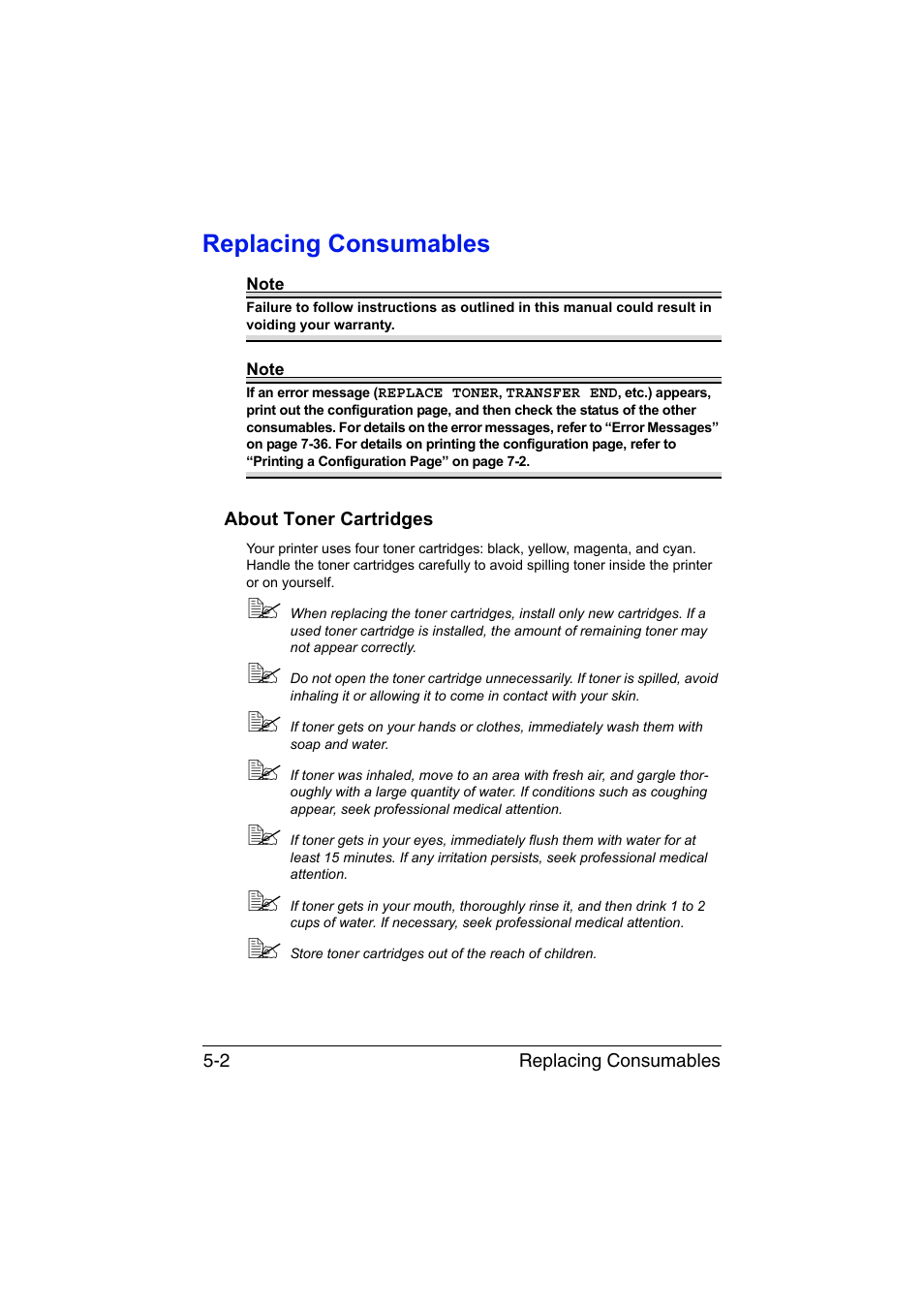 Replacing consumables, About toner cartridges, Replacing consumables -2 | About toner cartridges -2 | Konica Minolta magicolor 3730DN User Manual | Page 73 / 164