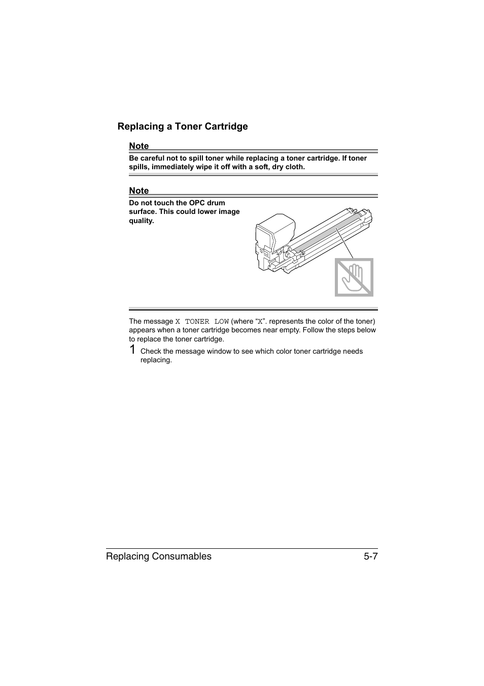 Replacing a toner cartridge, Replacing a toner cartridge -7 | Konica Minolta magicolor 3730DN User Manual | Page 78 / 164