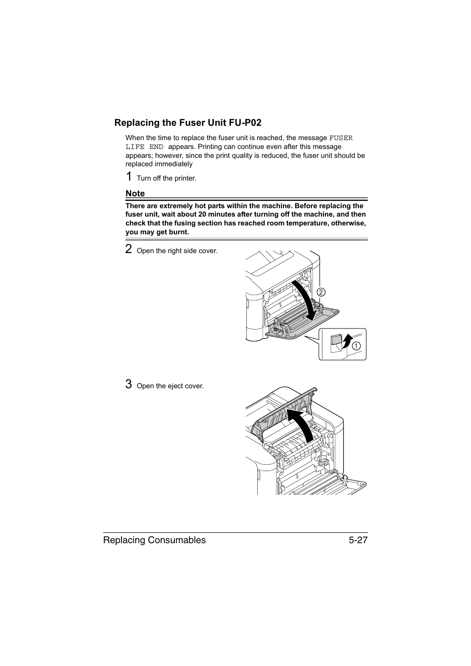 Replacing the fuser unit fu-p02, Replacing the fuser unit fu-p02 -27 | Konica Minolta magicolor 3730DN User Manual | Page 98 / 164