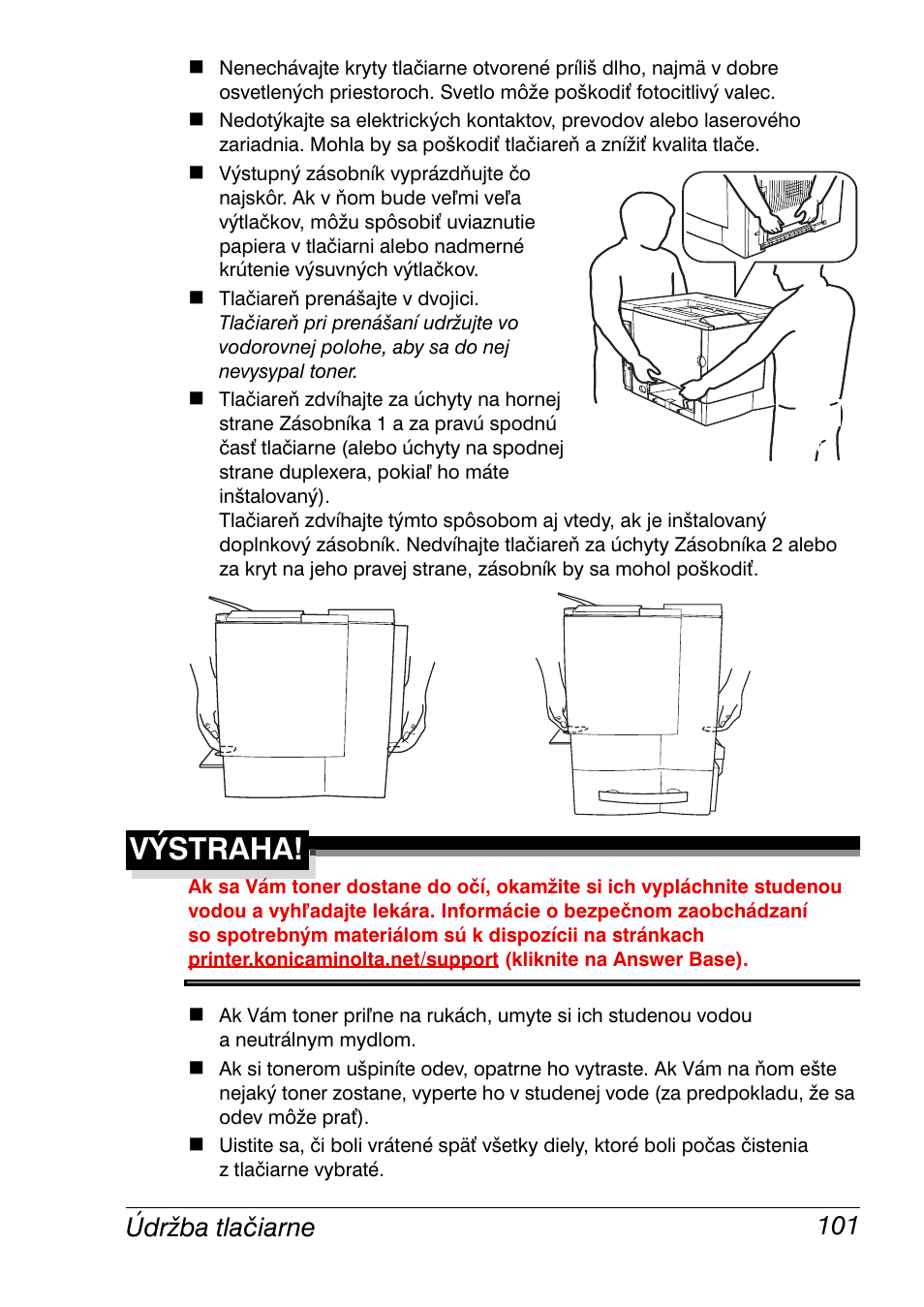 Výstraha, Údržba tlačiarne 101 | Konica Minolta Magicolor 2350EN User Manual | Page 103 / 208