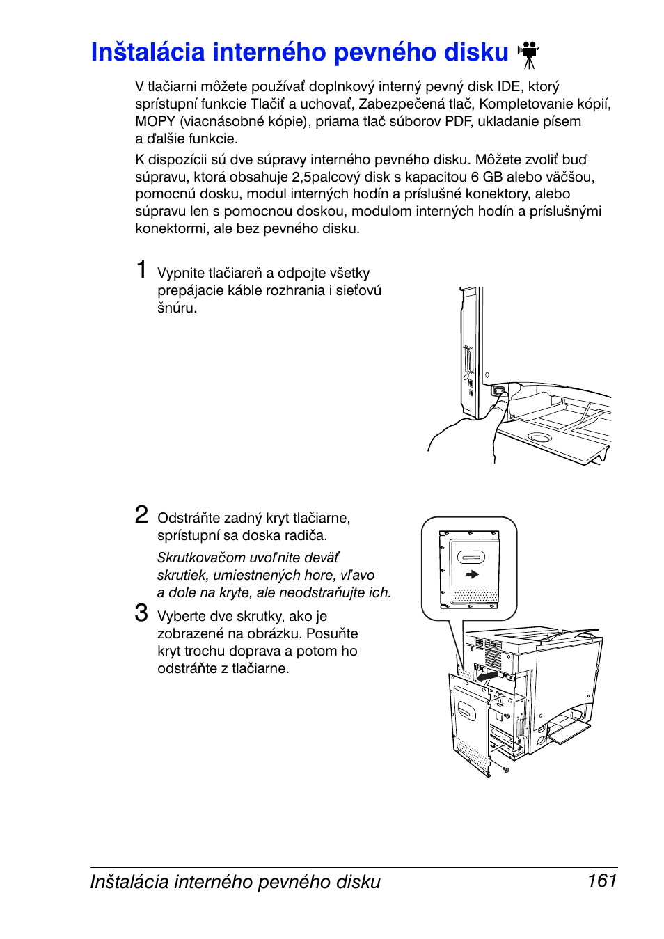 Inštalácia interného pevného disku, Inštalácia interného pevného disku 161 | Konica Minolta Magicolor 2350EN User Manual | Page 163 / 208