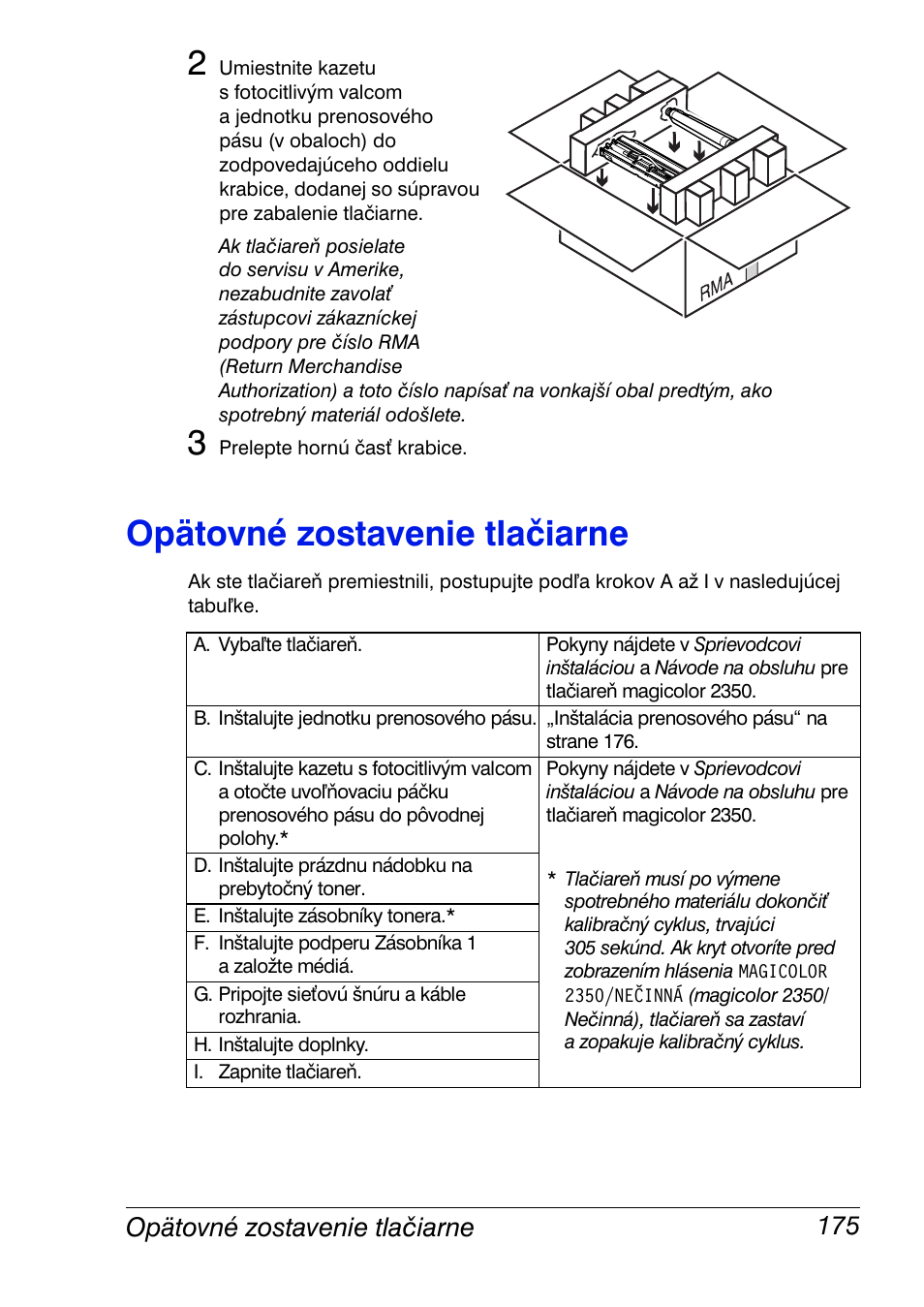 Opätovné zostavenie tlačiarne, Opätovné zostavenie tlačiarne 175 | Konica Minolta Magicolor 2350EN User Manual | Page 177 / 208