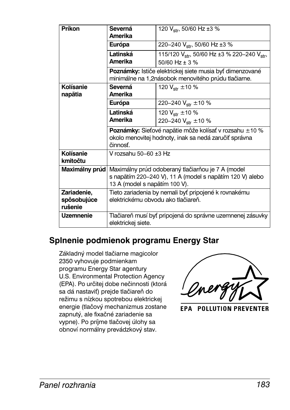 Splnenie podmienok programu energy star, Splnenie podmienok programu energy star 183 | Konica Minolta Magicolor 2350EN User Manual | Page 185 / 208