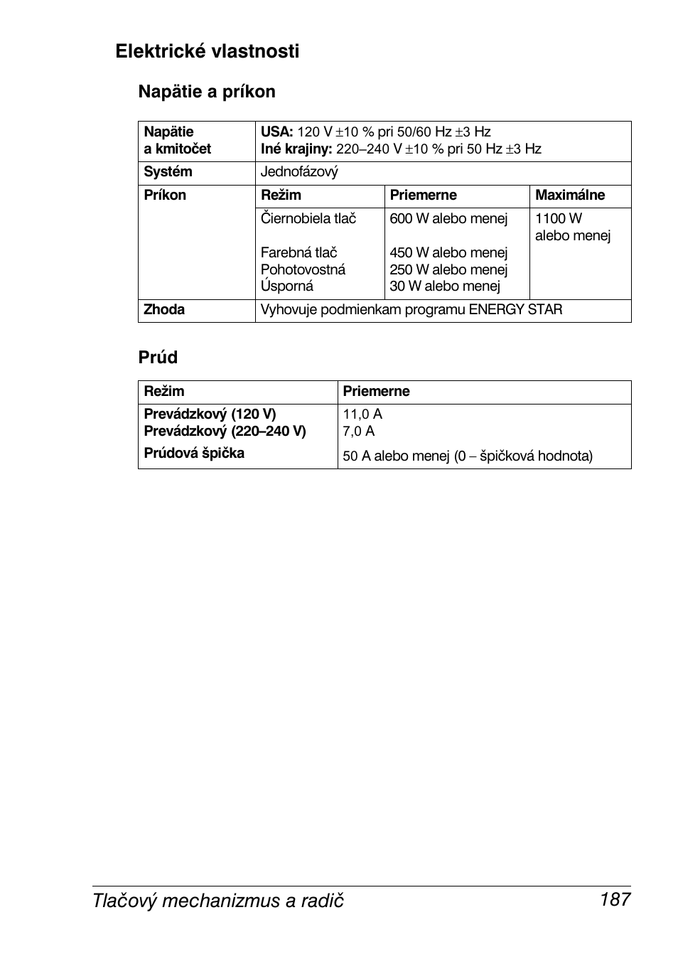 Elektrické vlastnosti, Napätie a príkon, Prúd | Elektrické vlastnosti 187, Napätie a príkon prúd | Konica Minolta Magicolor 2350EN User Manual | Page 189 / 208