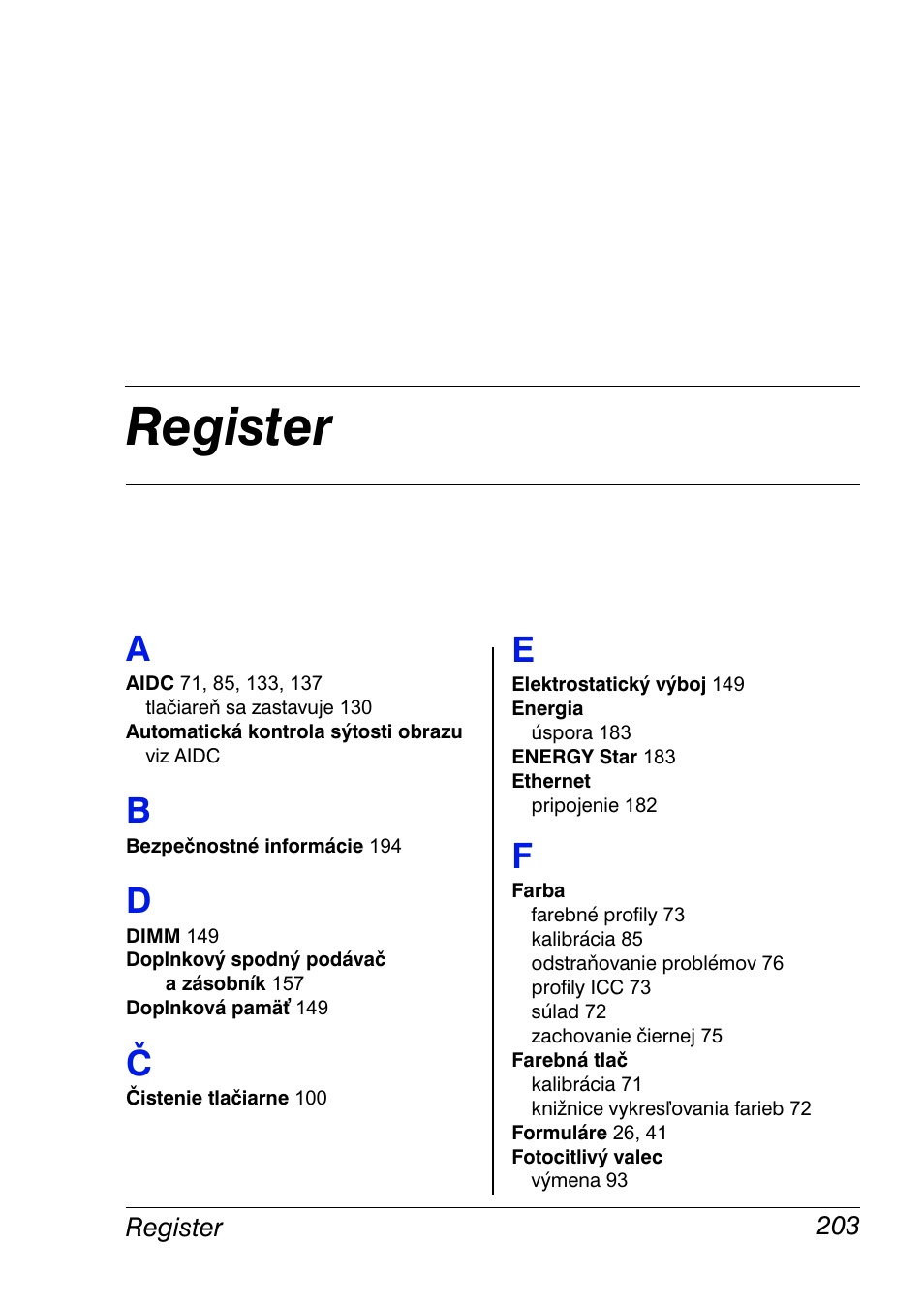 Register | Konica Minolta Magicolor 2350EN User Manual | Page 205 / 208