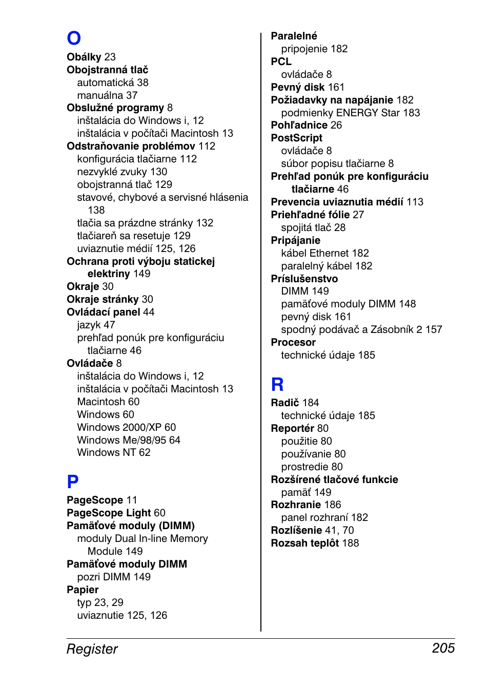 Register 205 | Konica Minolta Magicolor 2350EN User Manual | Page 207 / 208