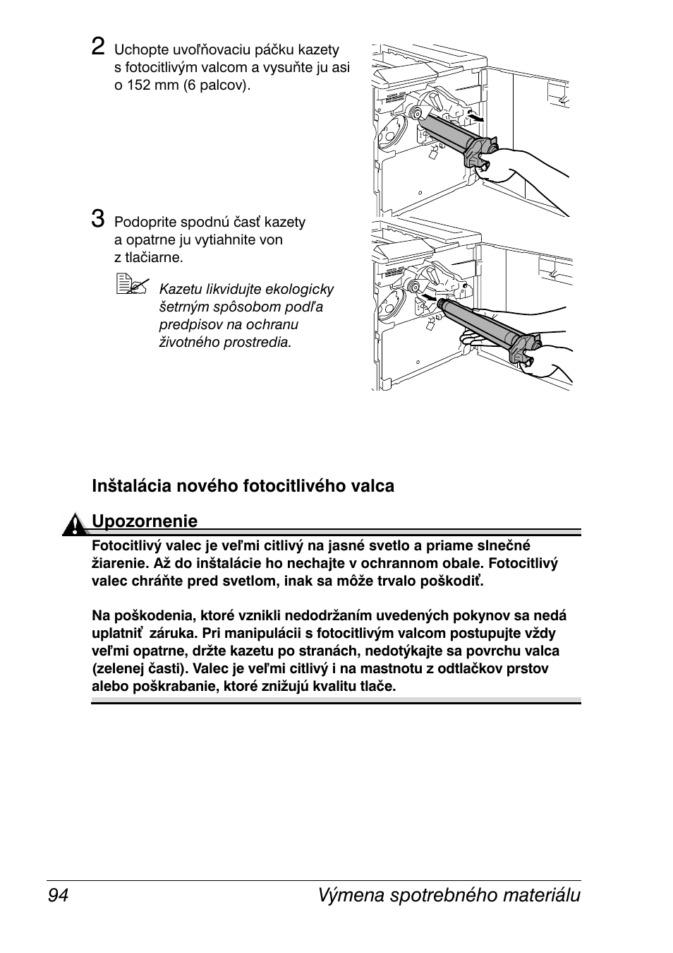 Inštalácia nového fotocitlivého valca | Konica Minolta Magicolor 2350EN User Manual | Page 96 / 208