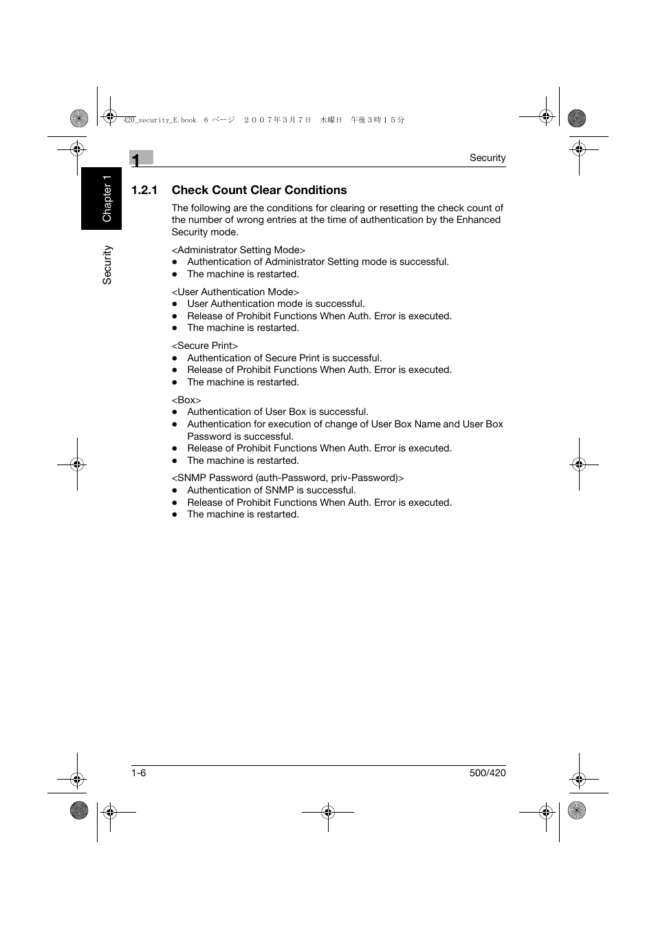 1 check count clear conditions, Check count clear conditions -6 | Konica Minolta bizhub 500 User Manual | Page 13 / 194