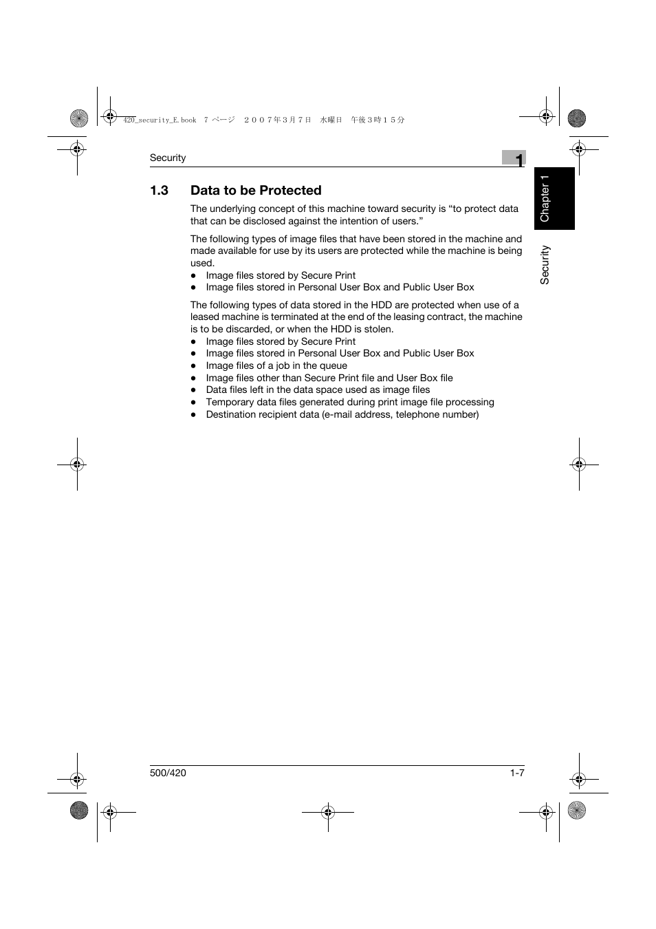 3 data to be protected, Data to be protected -7 | Konica Minolta bizhub 500 User Manual | Page 14 / 194