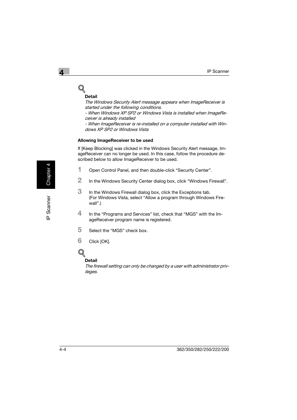 Allowing imagereceiver to be used, Allowing imagereceiver to be used -4 | Konica Minolta bizhub 282 User Manual | Page 119 / 288