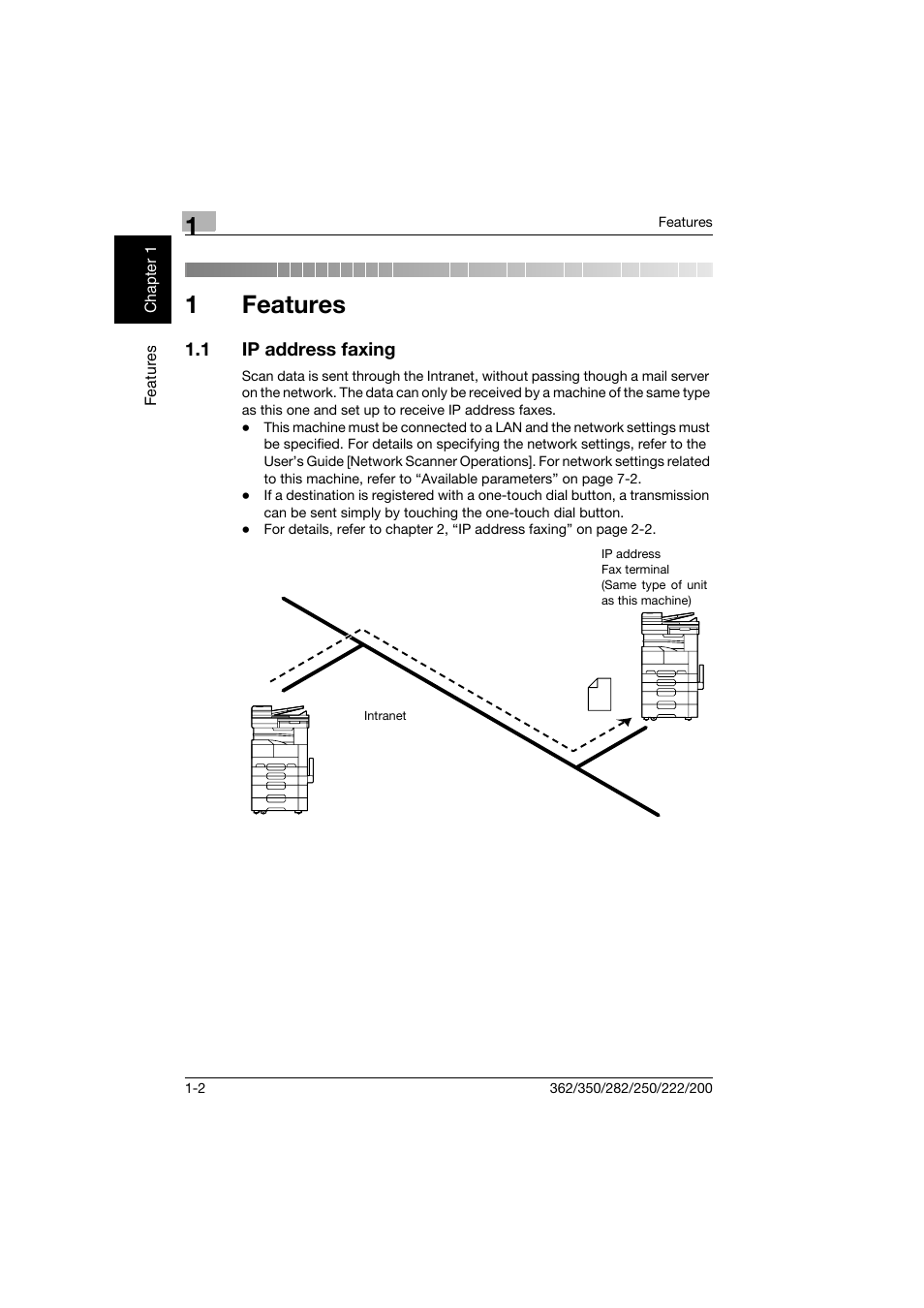 1 features, 1 ip address faxing, Features | Ip address faxing -2, 1features | Konica Minolta bizhub 282 User Manual | Page 21 / 288