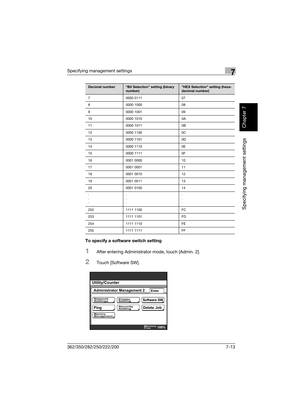 To specify a software switch setting, To specify a software switch setting -13 | Konica Minolta bizhub 282 User Manual | Page 244 / 288