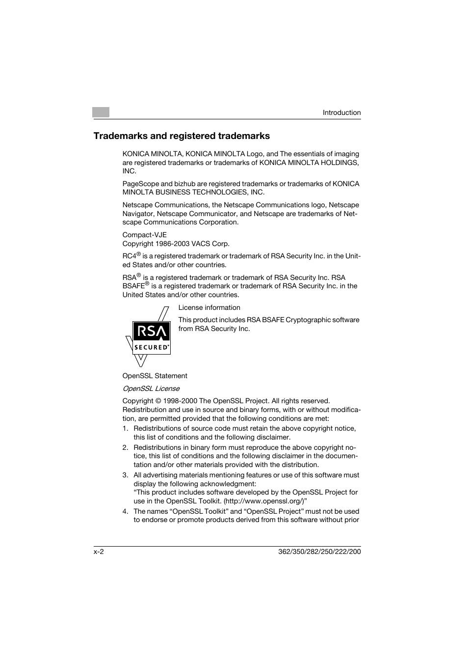 Trademarks and registered trademarks | Konica Minolta bizhub 282 User Manual | Page 3 / 288