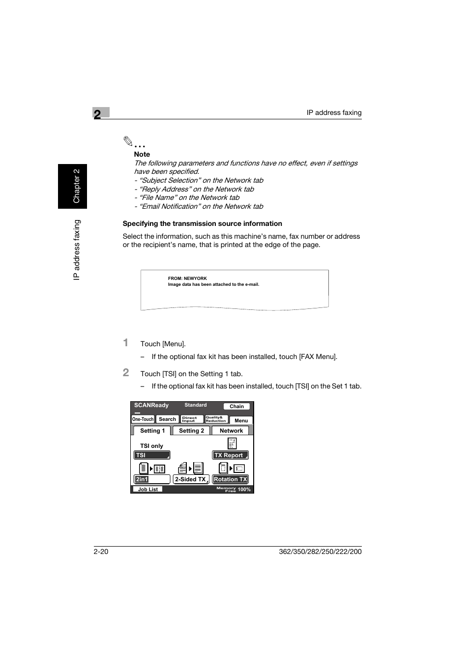 Specifying the transmission source information, Specifying the transmission source information -20 | Konica Minolta bizhub 282 User Manual | Page 45 / 288