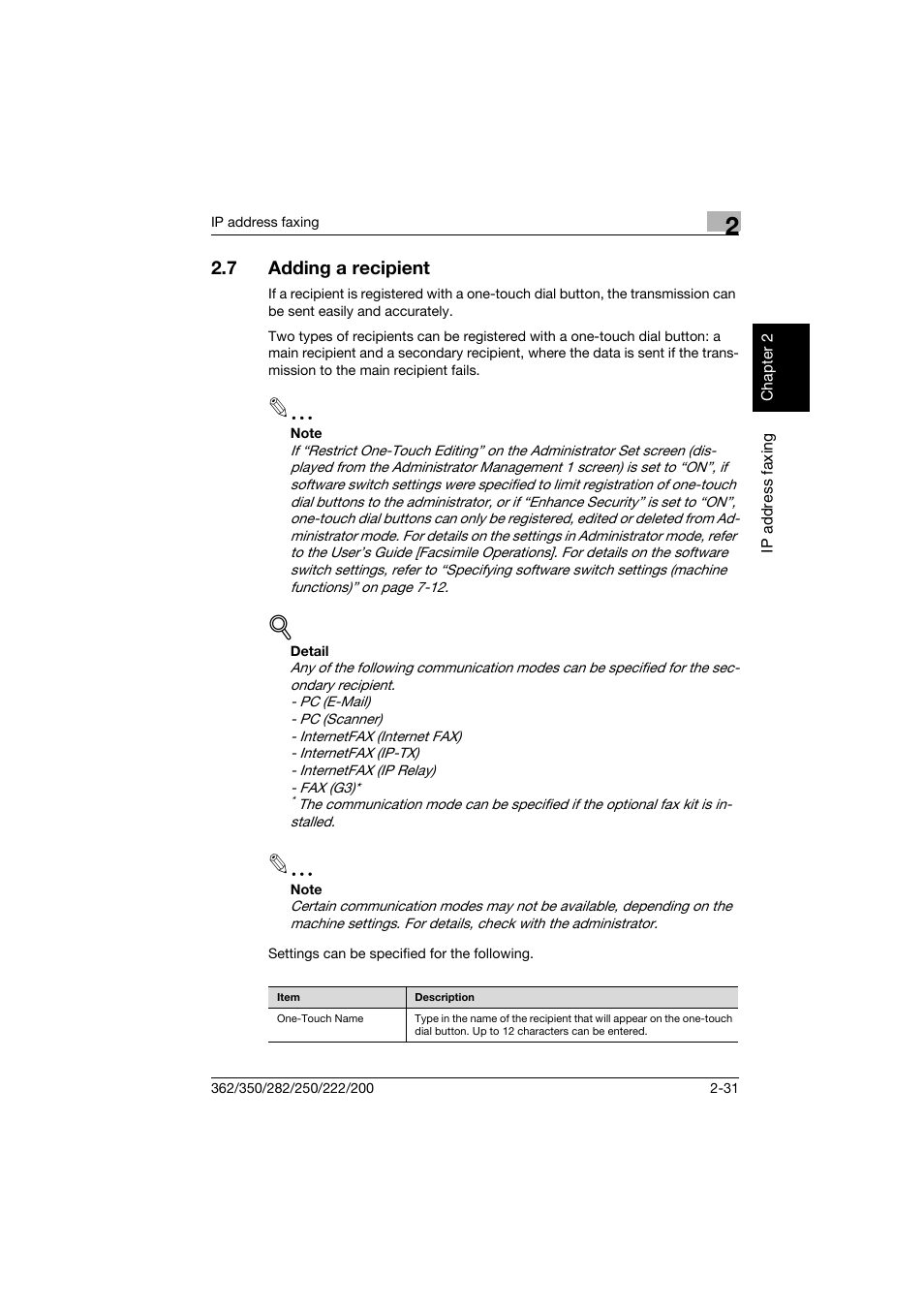 7 adding a recipient, Adding a recipient -31 | Konica Minolta bizhub 282 User Manual | Page 56 / 288